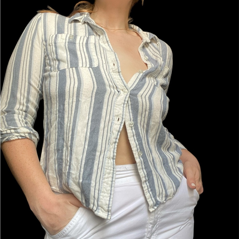 Sanctuary “Tomboy” Blue and White Striped Button Down, Size Medium